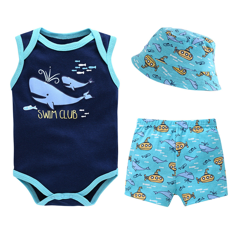 Baby suit three-piece set manufacturer 2024 summer new short-sleeved romper pants newborn clothes children's suit 