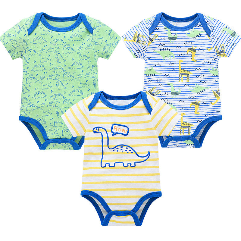 Factory baby clothes 3-piece set thin cotton newborn baby clothes summer short-sleeved belly protection baby jumpsuit