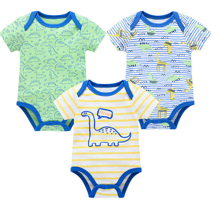 Factory baby clothes 3-piece set thin cotton newborn baby clothes summer short-sleeved belly protection baby jumpsuit