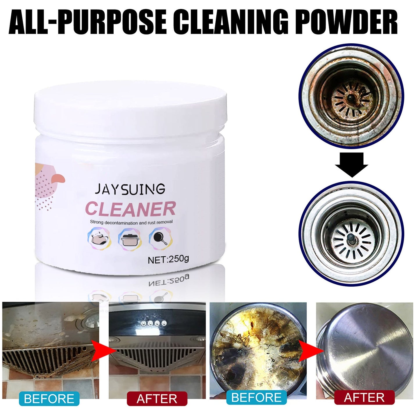 Jaysuing kitchen Foam Cleaning Powder ប្រដាប់ប្រើប្រាស់ក្នុងផ្ទះបាយច្រើនមុខ កំចាត់ច្រែះជួរ ក្រណាត់ បំបាត់ស្នាមប្រឡាក់ប្រេងធ្ងន់ និងសម្អាត 