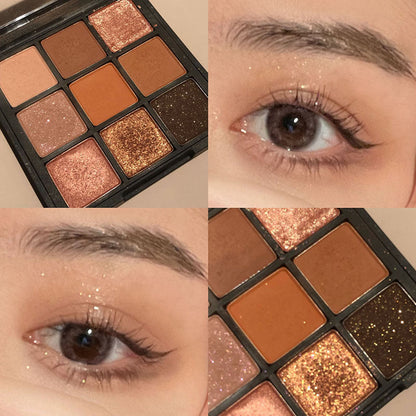 DIKALU milk tea nine-grid eyeshadow low-saturation almond knitted nine-color eyeshadow palette pearlescent matte fine flash cross-border