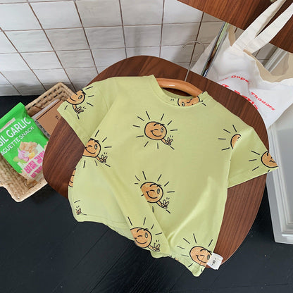 Children's T-shirt 2023 Bangcheng boys and girls Korean version of the sun's casual short-sleeved printed cartoon T-shirt F0128