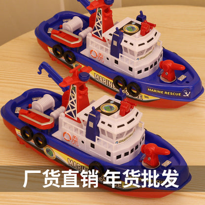 Electric fire boat toy children's model new unique music luminous water spray Amazon hot sale cross-border wholesale