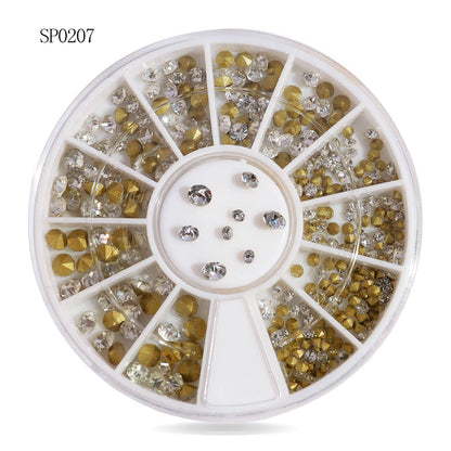 Cross-border nail art accessories nail flat bottom fantasy alloy diamond special-shaped white AB rhinestone accessories 12 grid turntable wholesale