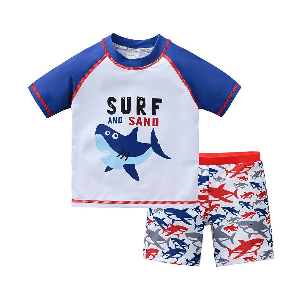 Boys swimsuit 2-6 years old children split short-sleeved swimsuit boy cartoon beach baby swimsuit swimming trunks wholesale 