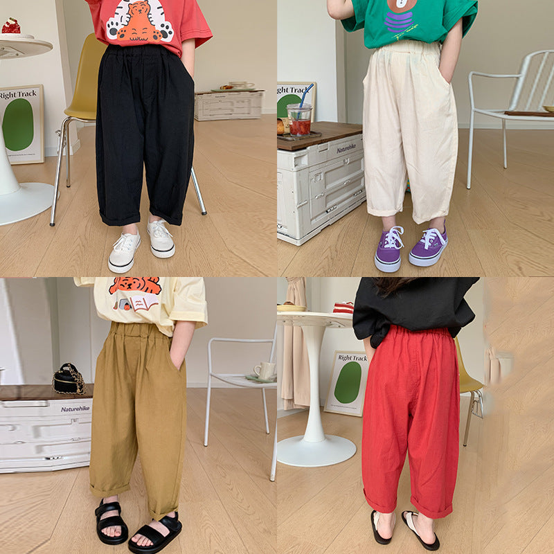 Children's pants 2023 summer boys and girls light and thin loose casual pants baby solid color comfortable wide-leg trousers trend