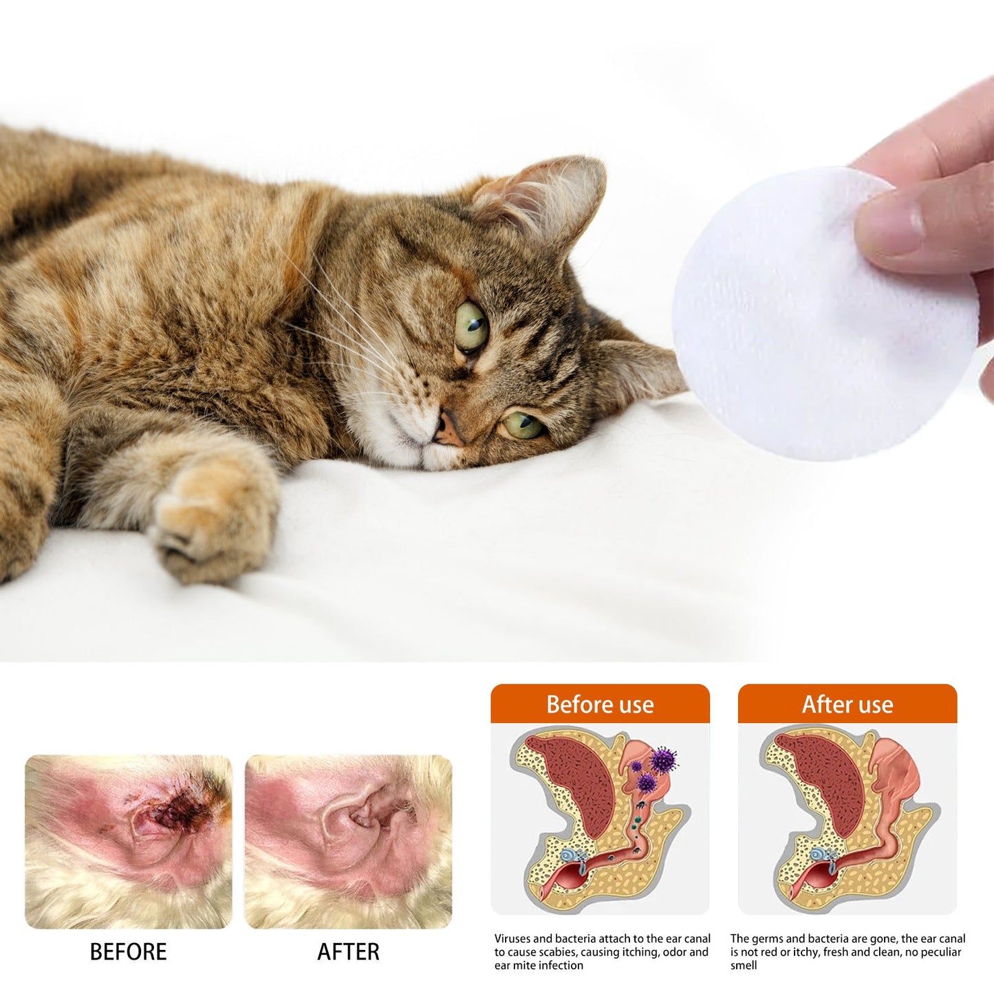 Yegbong Pet Ear Wipes Pet Ear Gentle Cleansing Deodorizing Ear Mites Ear Wax Cleaning Products 