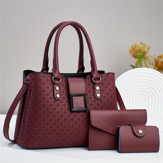 Bags for women 2024 autumn and winter new trend women's bags woven pattern mother-and-child bag three-piece set crossbody shoulder handbag 