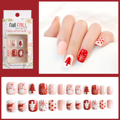 Christmas manicure wear nail Xiaohongshu hot sale high-end New Year nail tips wholesale patches short fake nail stickers