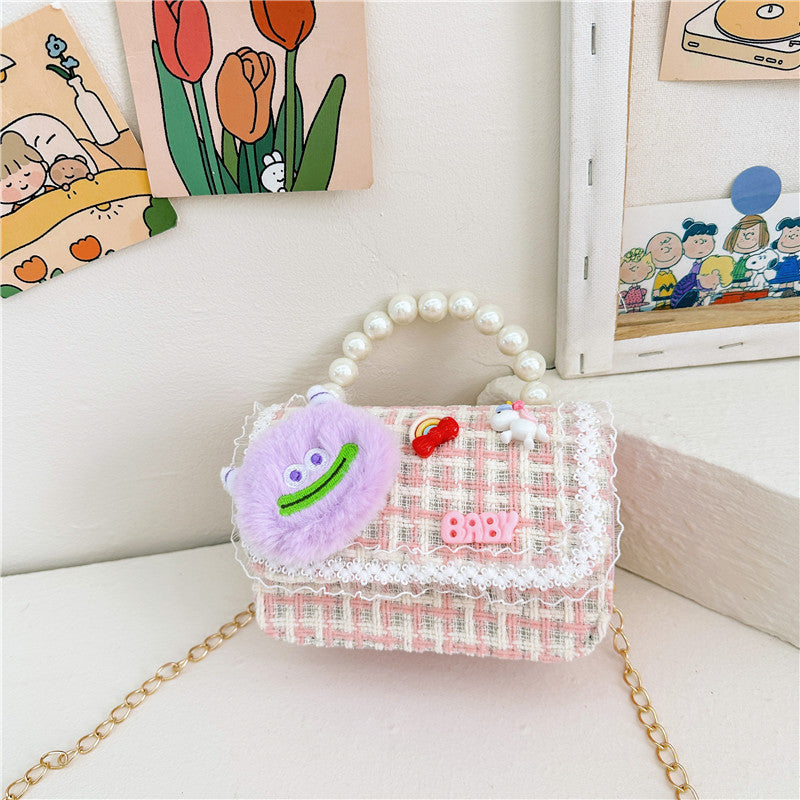 New style children's shoulder bag fashion pearl handbag cartoon cute girl coin crossbody bag wholesale