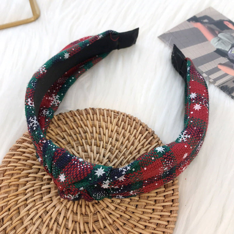 New Christmas series headband for women European and American ethnic style knotted head buckle red fabric plaid headband hair cave women