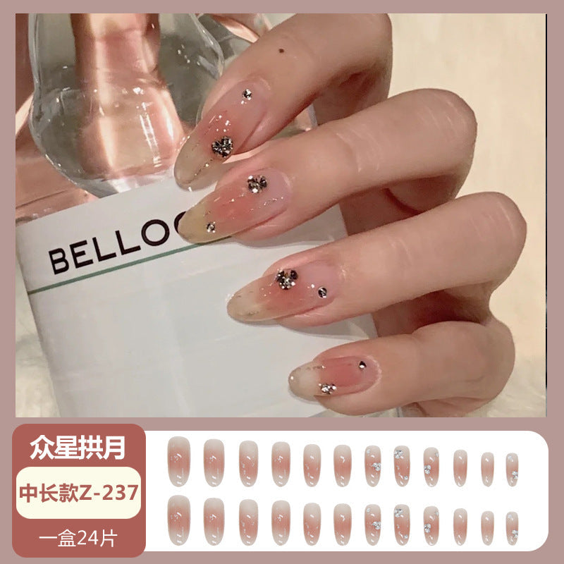 Wearable nail wholesale Xiaohongshu hot-selling nail art nail tips medium and long glitter black bow detachable nail stickers