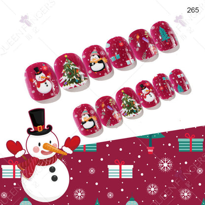 Christmas children's nail tips short wearable nail tips finished cute nail art children's nail art fake nail tips