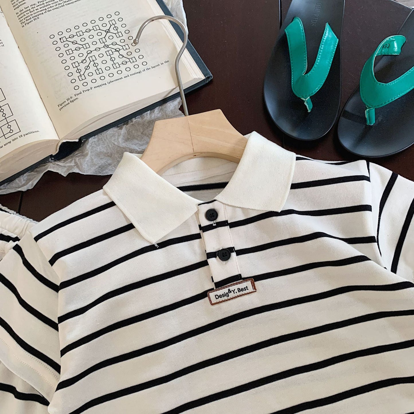 Children's suit Bangcheng 2024 summer new boy striped POLO shirt + shorts children's clothing two-piece suit trendy G0150