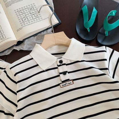 Children's suit Bangcheng 2024 summer new boy striped POLO shirt + shorts children's clothing two-piece suit trendy G0150