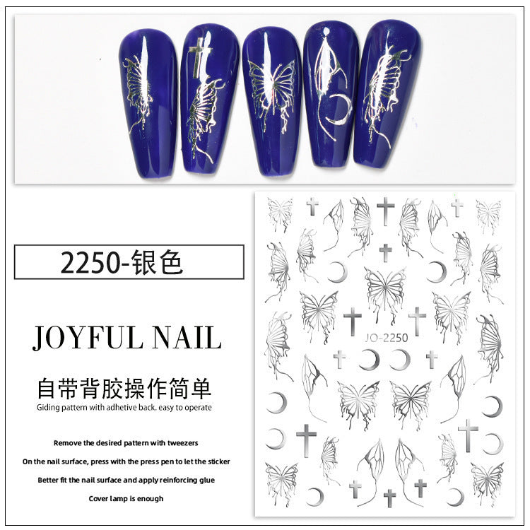 New hollow butterfly hot gold and silver nail stickers star-shaped small fragrance style laser three-dimensional relief cross-border nail stickers