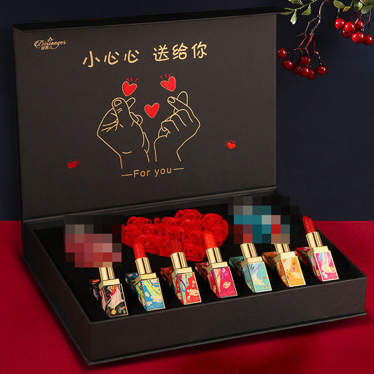 520 Chinese Valentine's Day gift for girlfriend Chinese style carved lipstick perfume set rose gift box birthday gift 