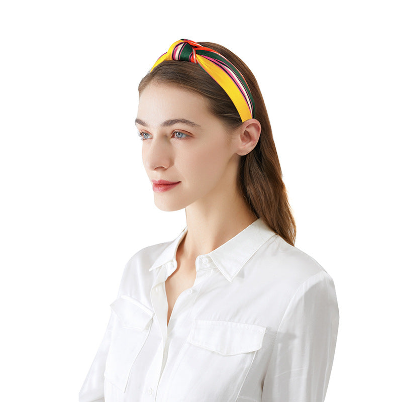 2024 new style headband for women European and American retro ethnic style knotted head buckle striped color matching wide-brimmed French headband