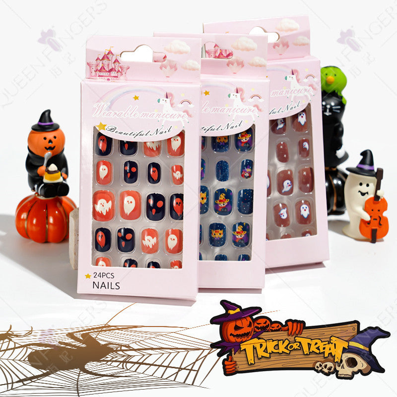 Children's wearable nail tips Halloween 24 pieces of wearable nail tips children's false nail patches manicure finished nail tips