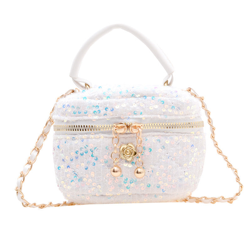 Diamond children's bag high-end parent-child handbag fashionable personality girls' messenger bag small Chanel style sequined backpack 