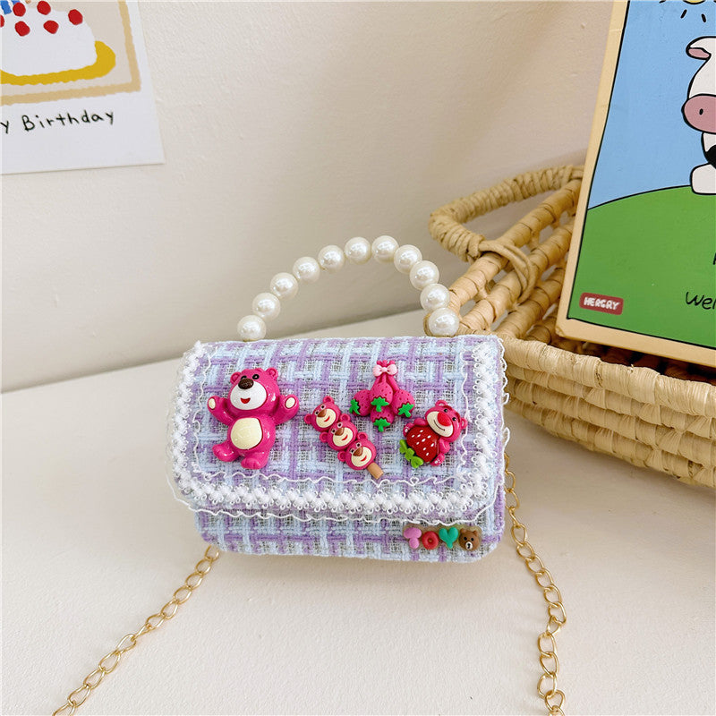 Korean version children's accessories bag female cartoon cute small fragrance style princess chain bag fashion pearl handbag wholesale 