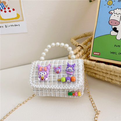 Western-style children's shoulder bag female fashion cartoon pearl handbag simple little princess chain crossbody bag wholesale 