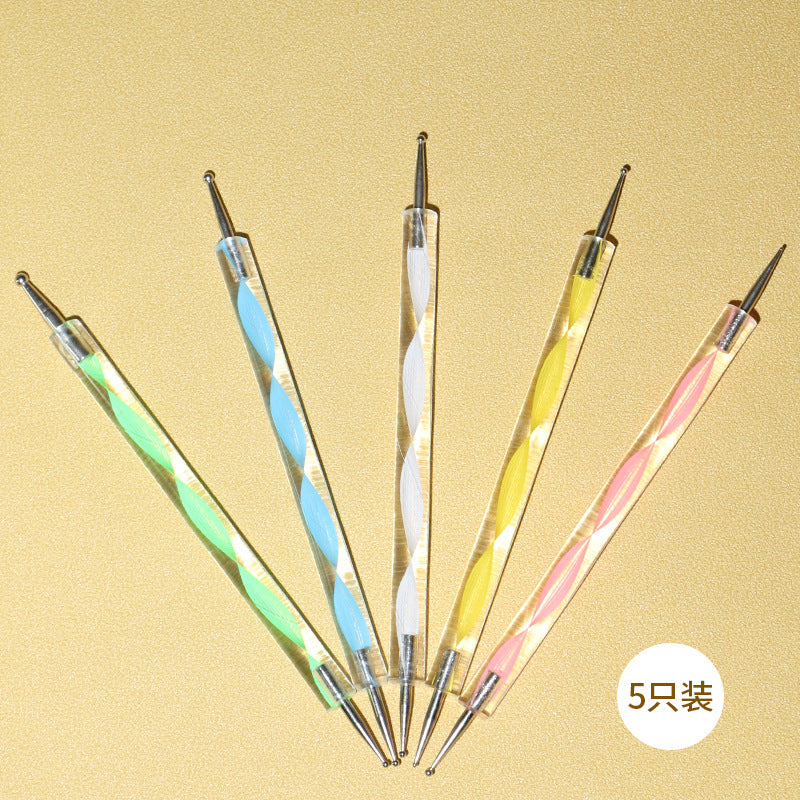 Cross-border nail art dot drill pen 5 nail ripple dot drill pen double-headed acrylic spiral rod dot flower needle dot flower pen