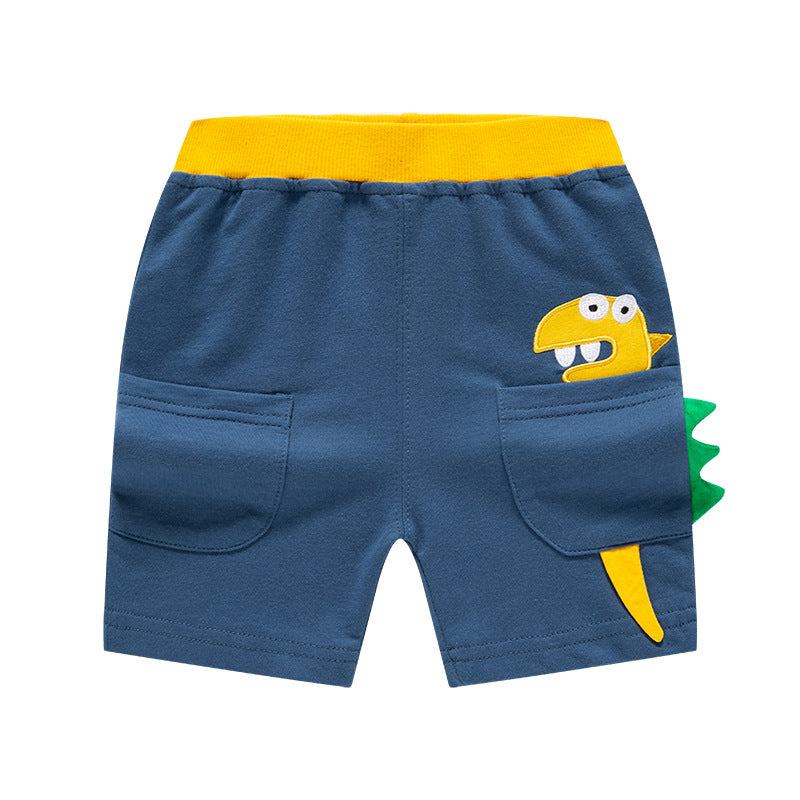 be top children's clothing Korean version children's pants summer pure cotton cartoon dinosaur three-dimensional pocket trendy boy shorts