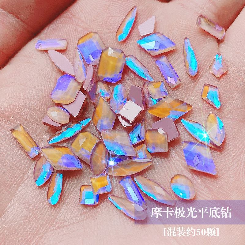 Cross-border nail art crystal flat bottom diamond sea salt bubble nail art AB diamond jewelry flat bottom mixed diamond nail art jewelry wholesale