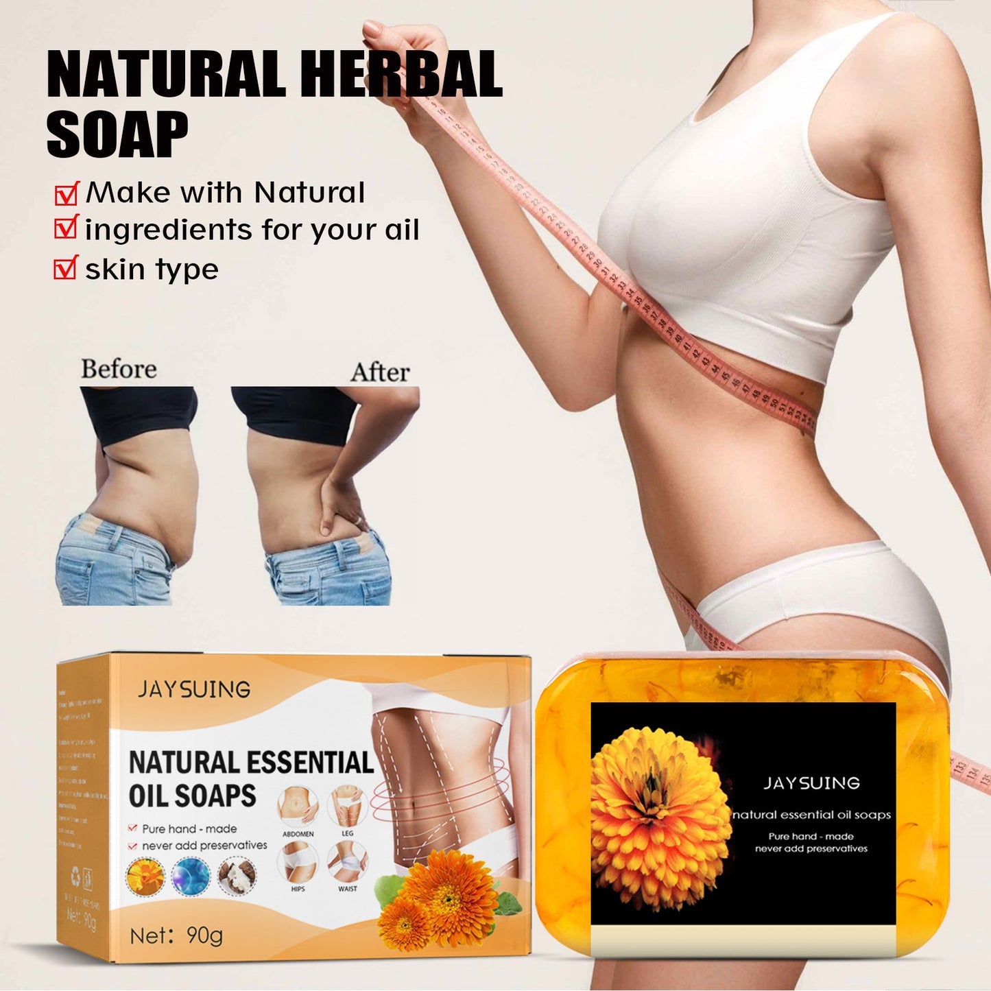 Jaysuing Body Shaping Soap ជាសាប៊ូលាងសម្អាតខ្លួន និងធ្វើអោយស្បែកក្បាលពោះធំ Bye Meat Refreshing Body Bath Soap 