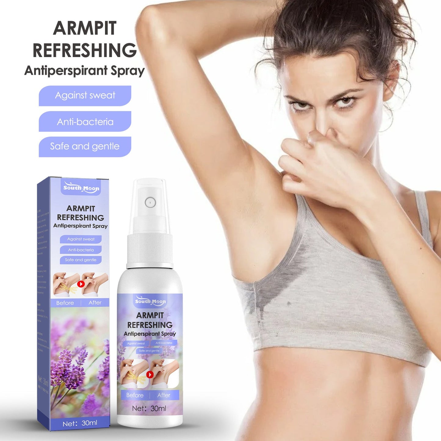 South Moon Lavender Deodorizing Sweat Spray for Underarm Sweat and Body Odor Spray Deodorizing Sweat Dew 