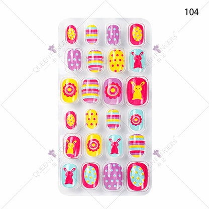 Zhifei nail art children's finished nail pieces 24 pieces flame cartoon bagged wearable finished nail art children's patches