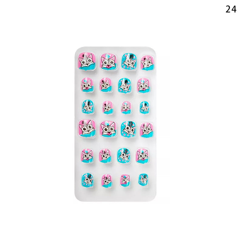 Zhifei nail art children's finished nail pieces 24 pieces bag cartoon lines wearable finished nail art children's patches