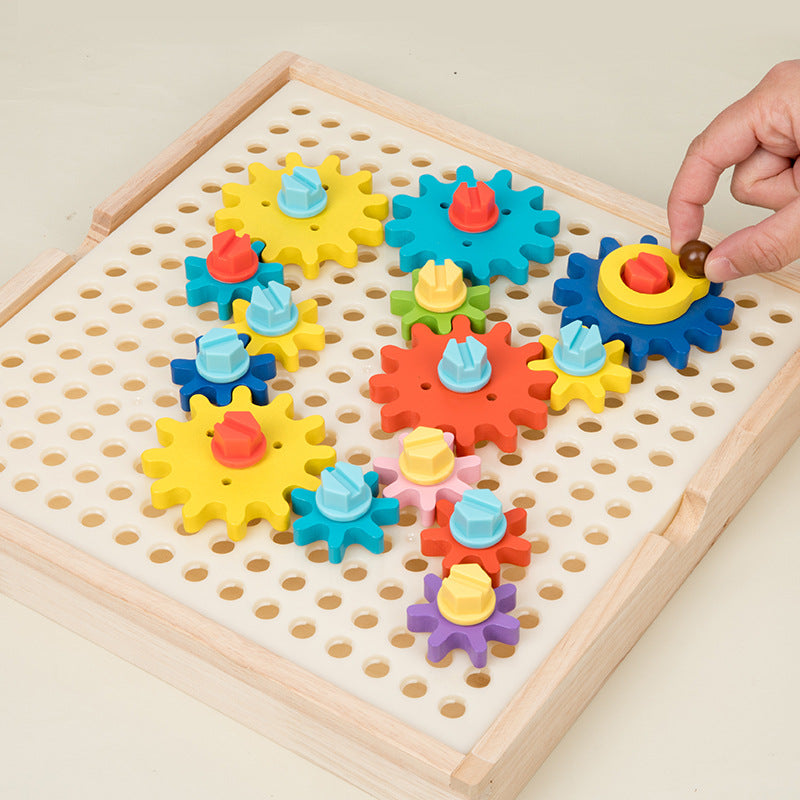 Cross-border children's wooden early education kindergarten color recognition matching nut gear mushroom nail assembly educational toys