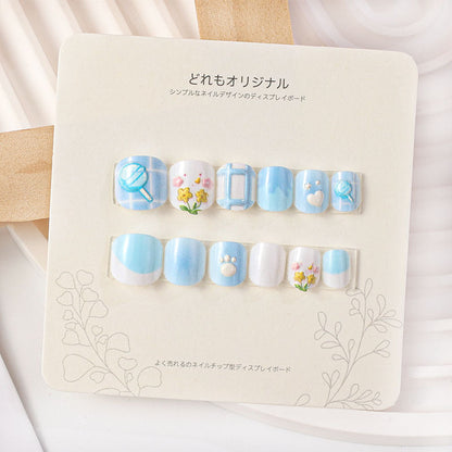 Children's wearable nails short girls wearable nail stickers false nail stickers embossed nail pieces cute cartoon students