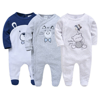 Crawling clothes pure cotton baby jumpsuit 3-piece set baby romper toddler foot-covered long-sleeved newborn pajamas cross-border wholesale