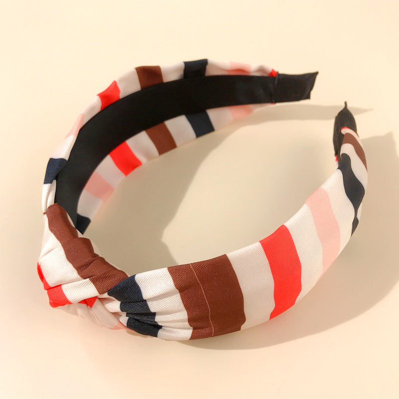 2024 new style headband for women European and American retro ethnic style knotted head buckle striped color matching wide-brimmed French headband