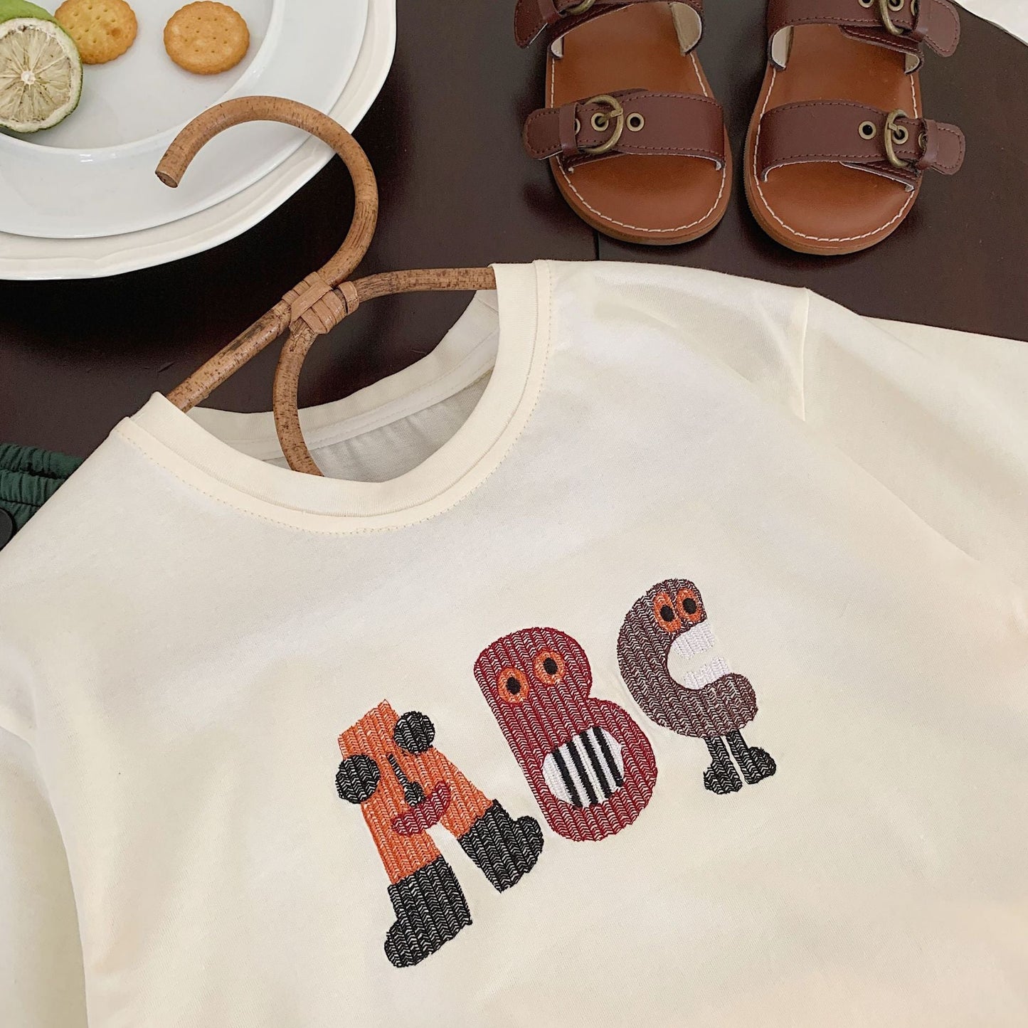 Children's T-shirt Bangcheng 2024 summer style letter embroidered short T children's clothing ABC short-sleeved boy round neck top trendy G0168 