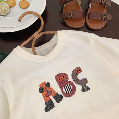 Children's T-shirt Bangcheng 2024 summer style letter embroidered short T children's clothing ABC short-sleeved boy round neck top trendy G0168 