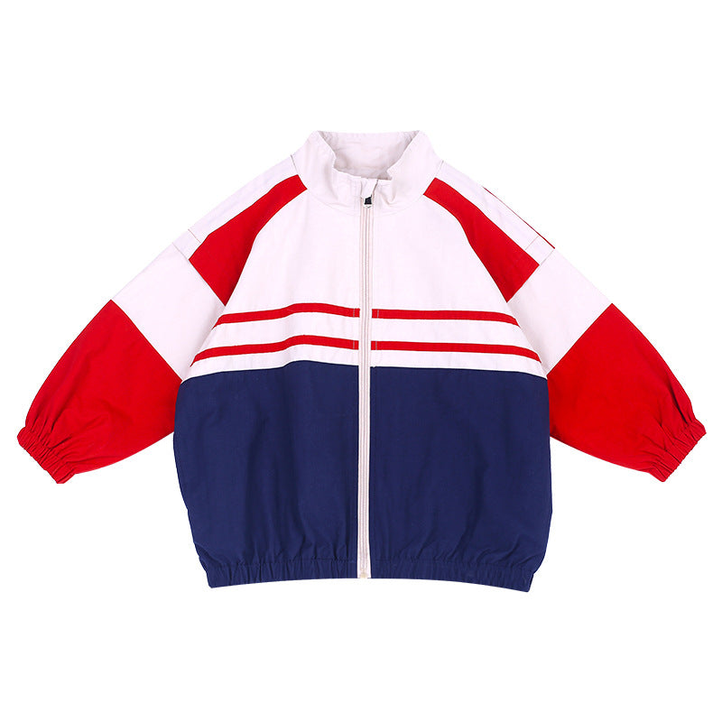 Children's 2023 spring new style stylish contrast color zipper cardigan jacket boys and girls baby casual jacket trend