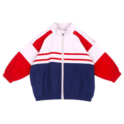 Children's 2023 spring new style stylish contrast color zipper cardigan jacket boys and girls baby casual jacket trend