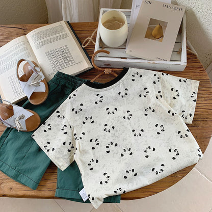 Children's T-shirt Bangcheng 2024 summer children's clothing full print bear short T-shirt boy casual short-sleeved top panda G0077