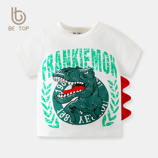 2024 new children's clothing boys short-sleeved T-shirt summer children's half-sleeved cotton summer clothing three-dimensional dinosaur one piece delivery