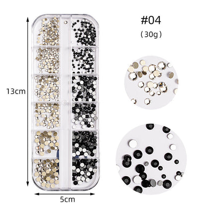 Zhifei nail art high silver flat bottom diamond 12 styles nail art fantasy color AB water diamond decoration shiny diamond long box