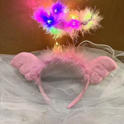 Night market stalls hot sale Christmas stage performance birthday party angel wings feathers luminous flash headband headdress