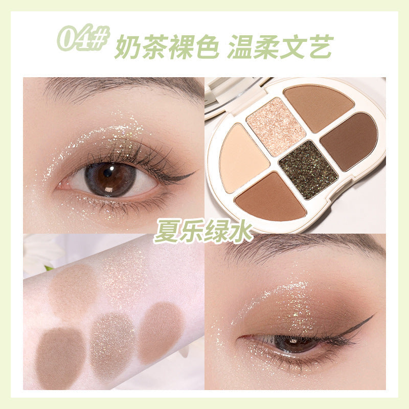 NOVO six-color eyeshadow palette for contouring + highlighting, daily eyeshadow that does not come off, waterproof, earth-colored, light makeup 