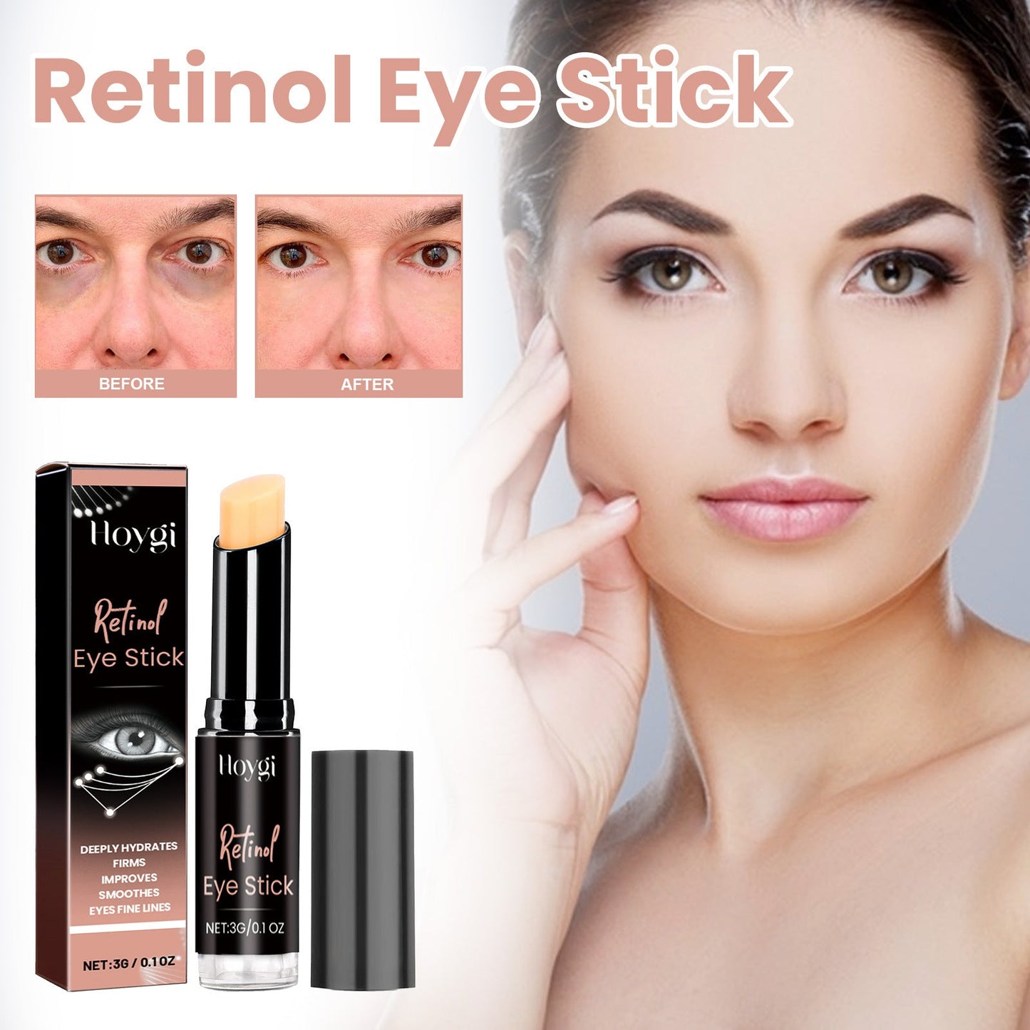 HOYGI retinol eye cream stick brightens and tightens the skin around the eyes, moisturizes the skin, fades eye lines and dark circles, and reverses aging eye cream 