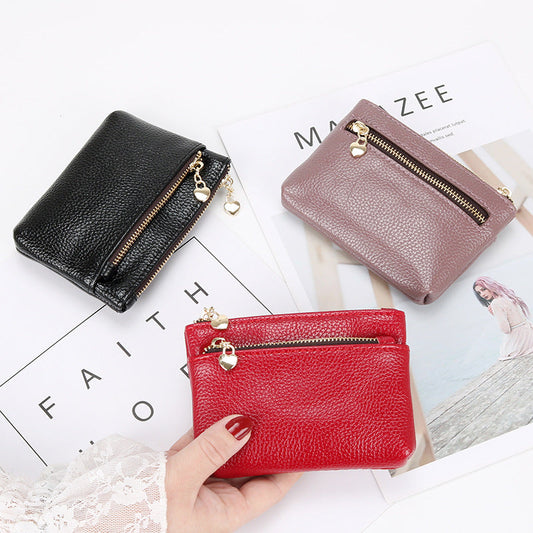 Genuine leather coin purse women's short small wallet soft leather driver's license clutch fashionable zipper coin bag card holder 