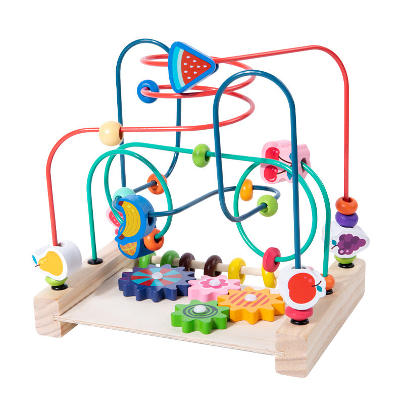 Children's wooden multifunctional threading large bead color recognition early education building blocks matching parent-child interactive educational toys