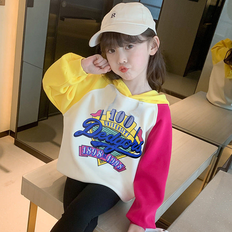 Girls children's spring jacket pullover contrast color stitching sports elastic middle and large children kindergarten elementary school foreign style trend